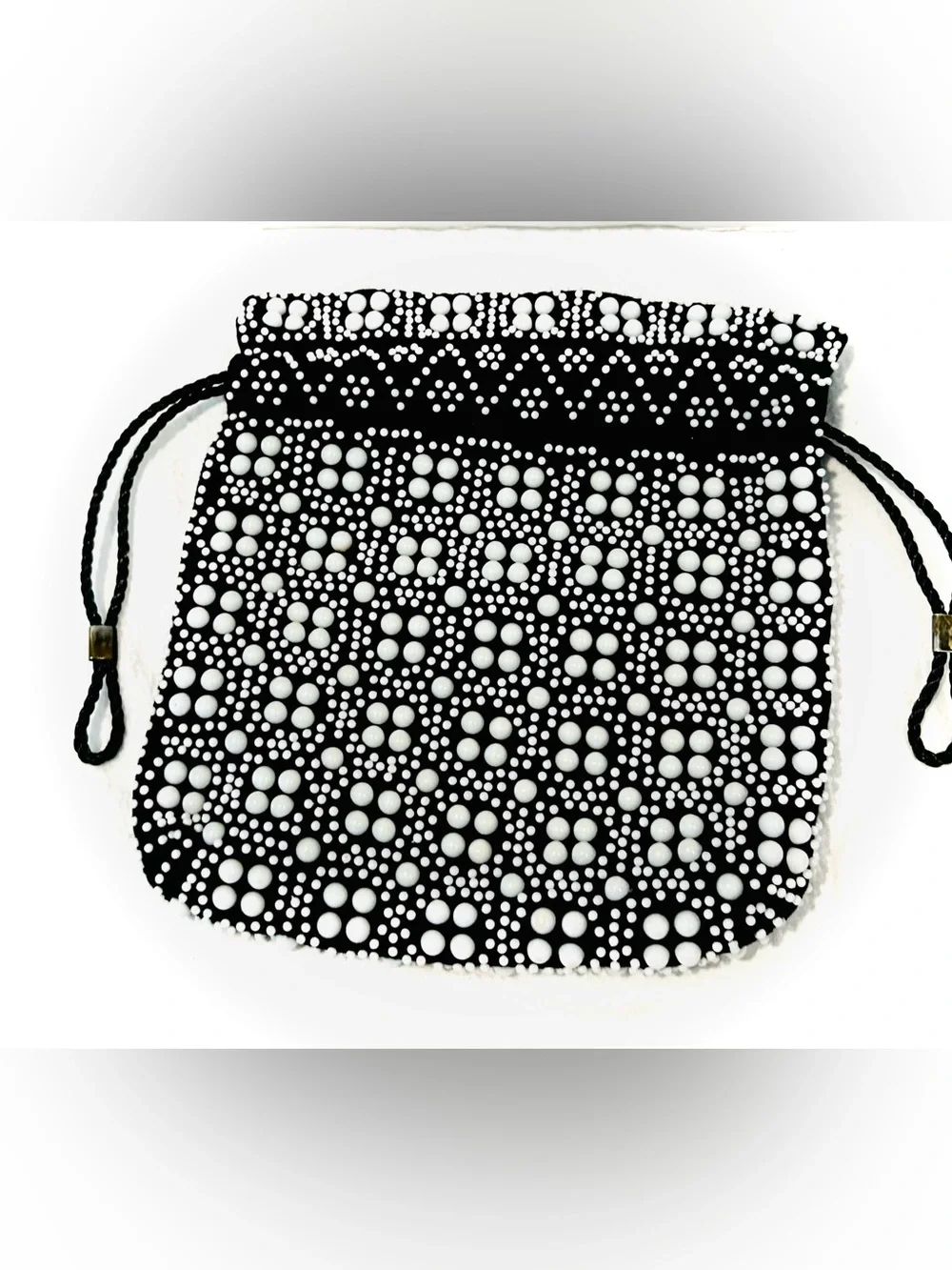 Vintage Beaded Candy Dot Reversible Drawstring Pouch Bag Purse Hippie Whimsical